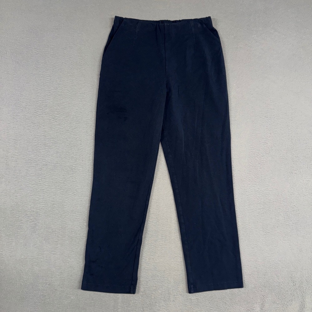 L.L.Bean Perfect Fit Pants Womens Small Petite Navy Blue Knit Straight Leg
